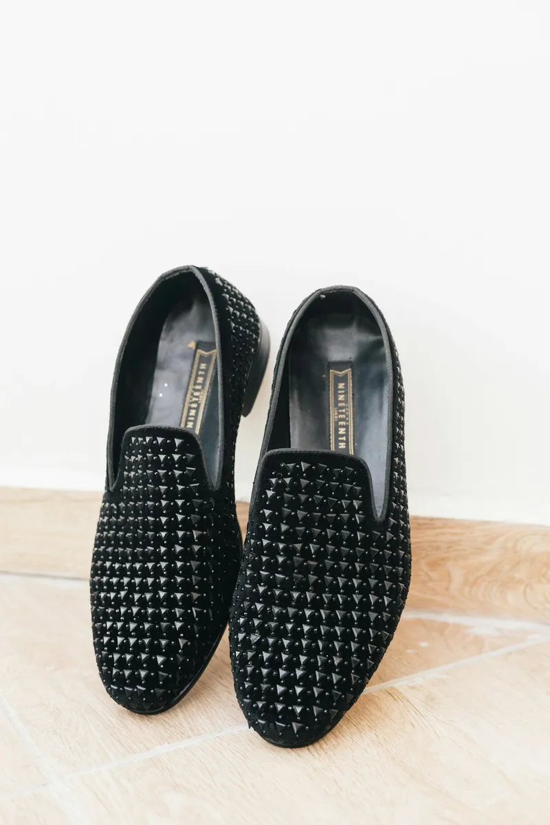 Loafers din catifea neagră, pentru ținute de gală